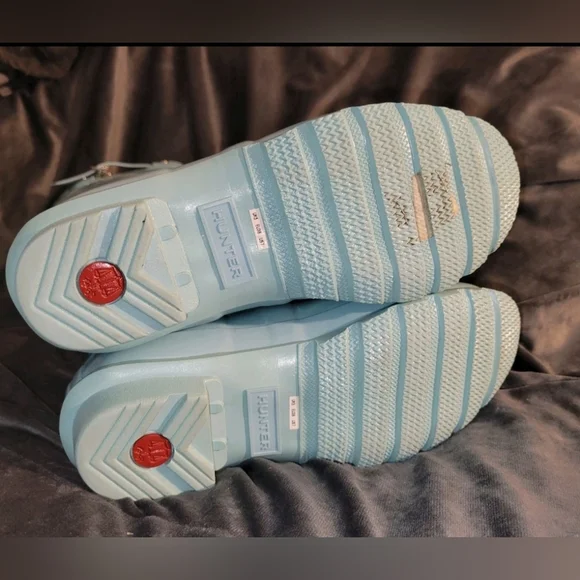 Hunter Original Tall Blue Green Waterproof 7 Boot W/ Matching Metallic Socks - Picture 10 of 16